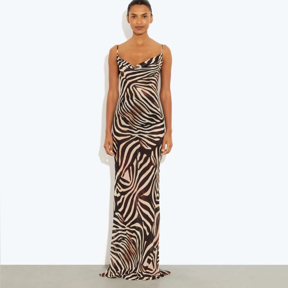 Rat & Boa Black and Taupe Zebra-Print Maxi Dress